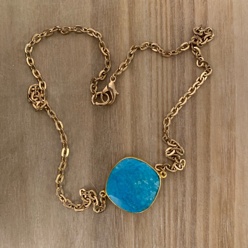 Vermeil Rimmed Turquoise Pendant Necklace